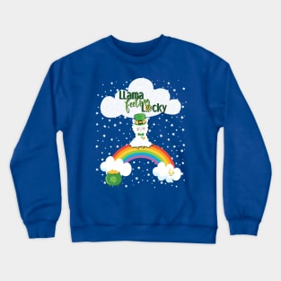 St. Patrick's Day Llama Feeling Lucky , Rainbow, Clouds & Stars on Green Crewneck Sweatshirt